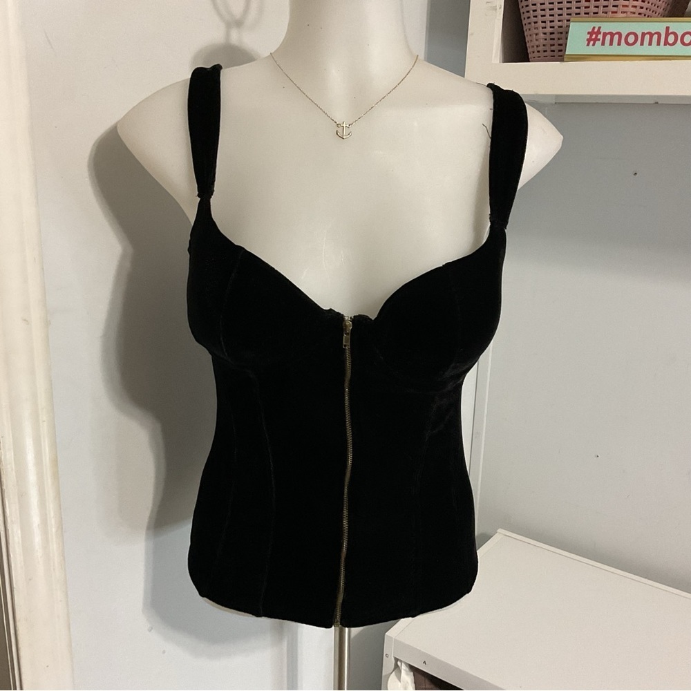Halloween Black Full Zip Velvet Tank Size S